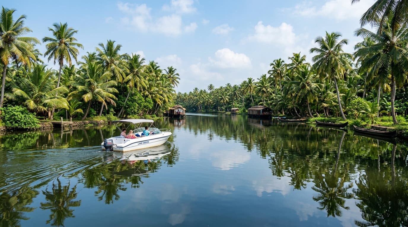Speed boat on Alleppey backwaters